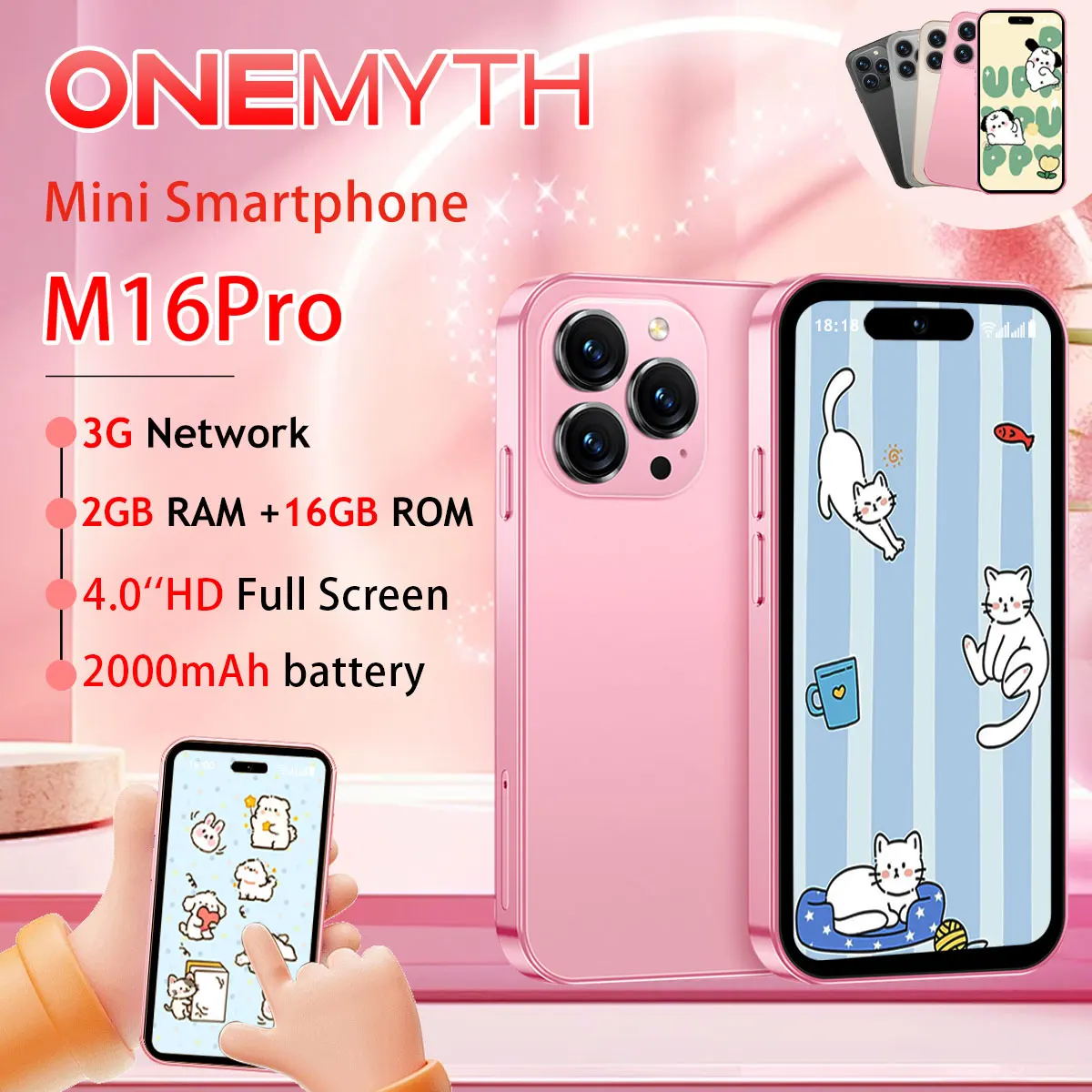 ONEMYTH M16 Pro 3G Mini Smartphone 4.0-inch HD Full Screen 2000mAh 2GB RAM 16GB ROM Rear 5MP Dual SIM Standby Facial Recognition
