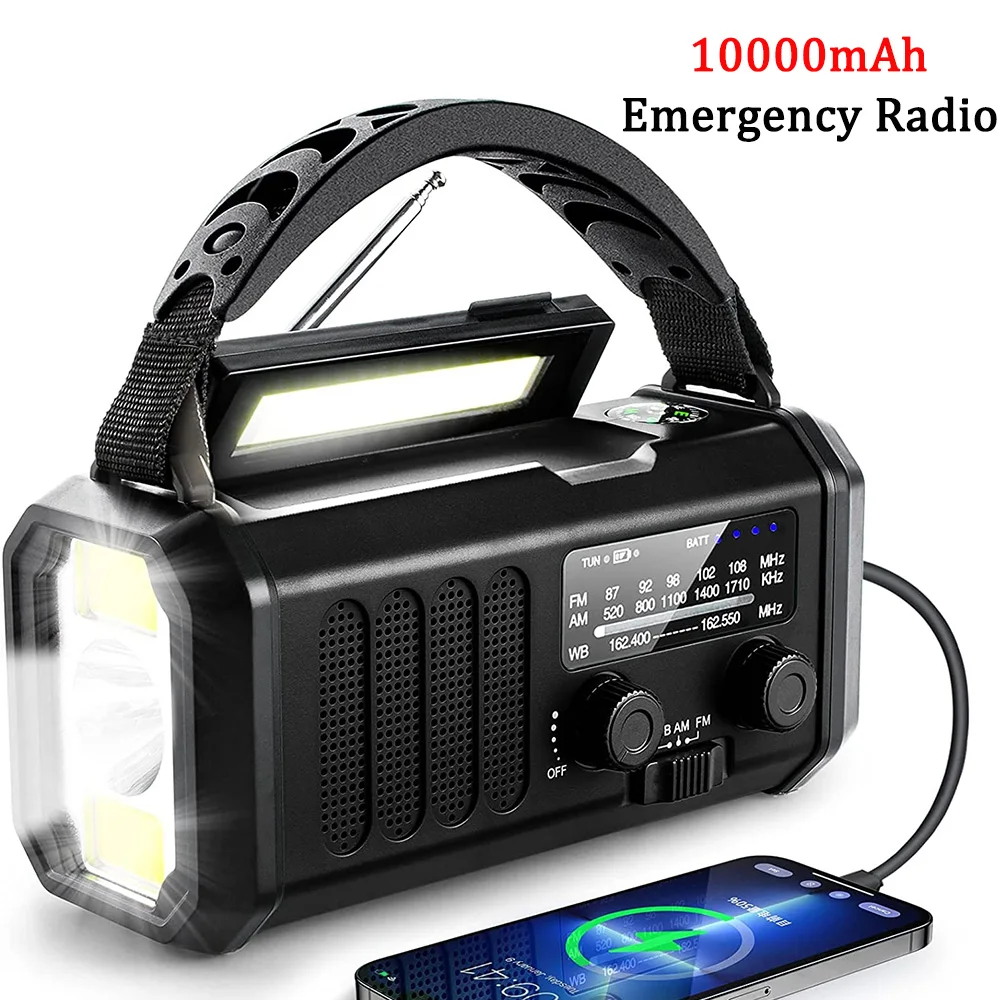 Hot 10000mAh Emergency Radio Solar Hand Crank Dynamo Radio AM/FM/NOAA Radios LED Flashlight SOS Alarm Power Bank Dropshipping