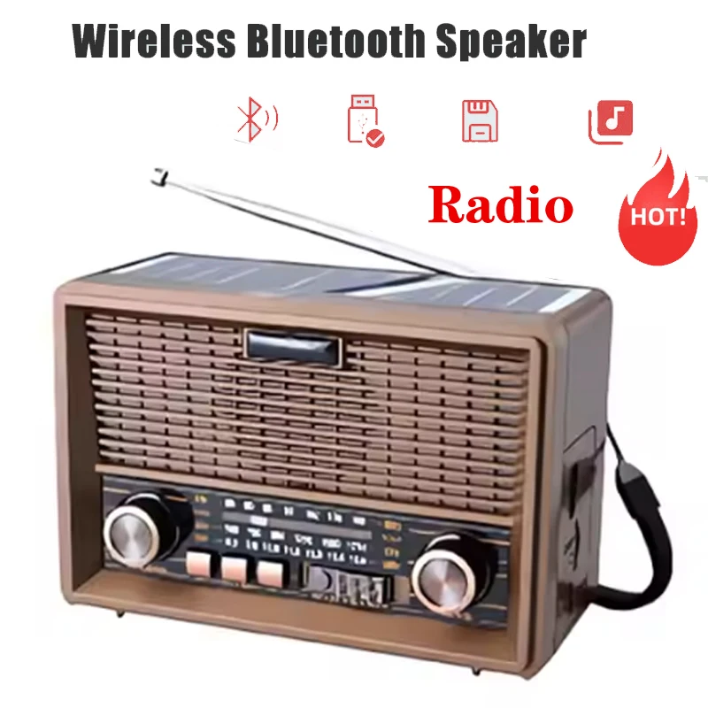 Solar Retro Mini FM AM SW Multi-band Radio Wireless Bluetooth USB TF Speaker Portable Broadcasting Receiver Radio