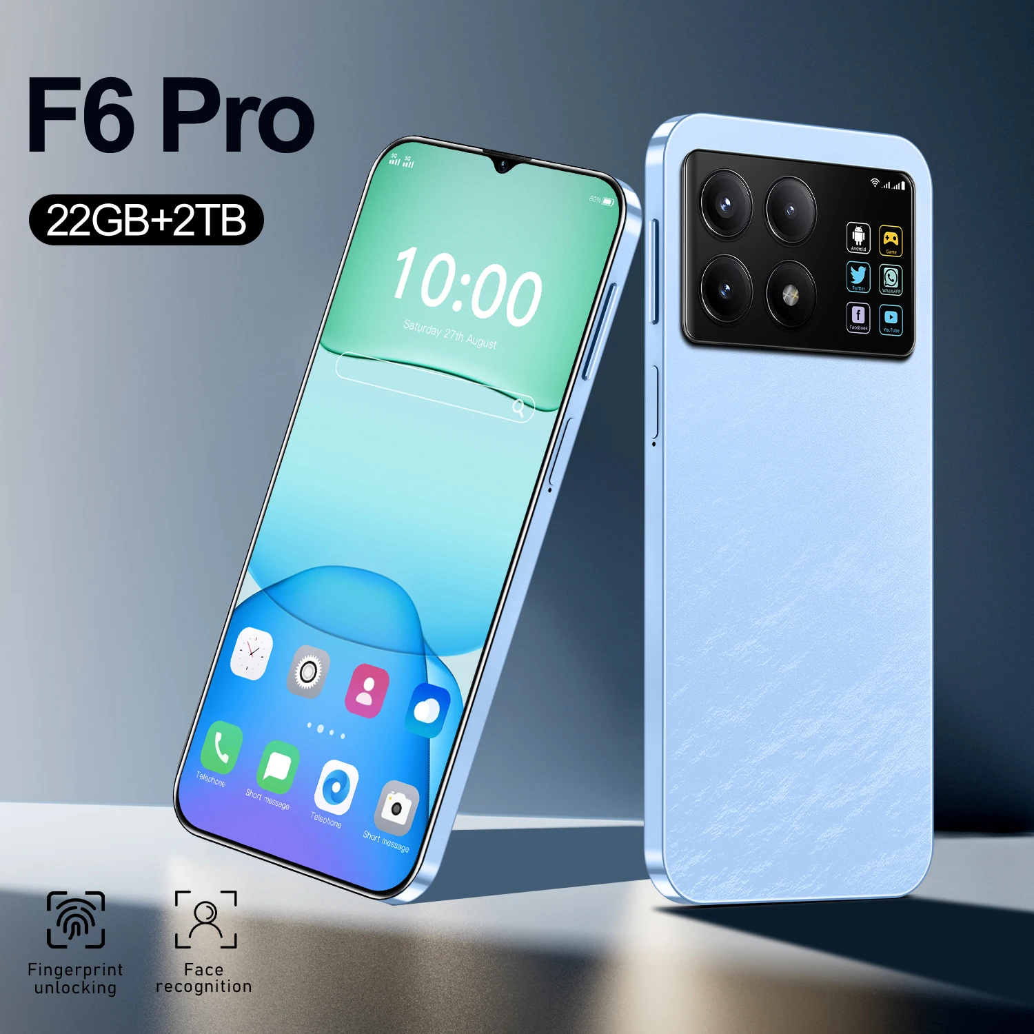 2025 New F6 Pro Smartphone 7.3 HD Screen Original Phone 22G + 2T 5G Dual Sim Celular Android Unlocked 50MP + 108MP 8000mAh Mobil