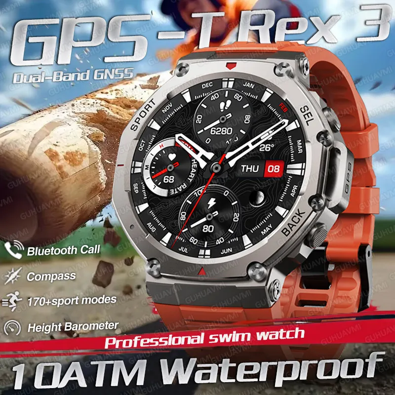 GPS Original T-Rex 3 Watch 10ATM Waterproof Smartwatch Men Swim Clock 170+ Sport Modes HD Call For Huawei Samsung 2025 Watches
