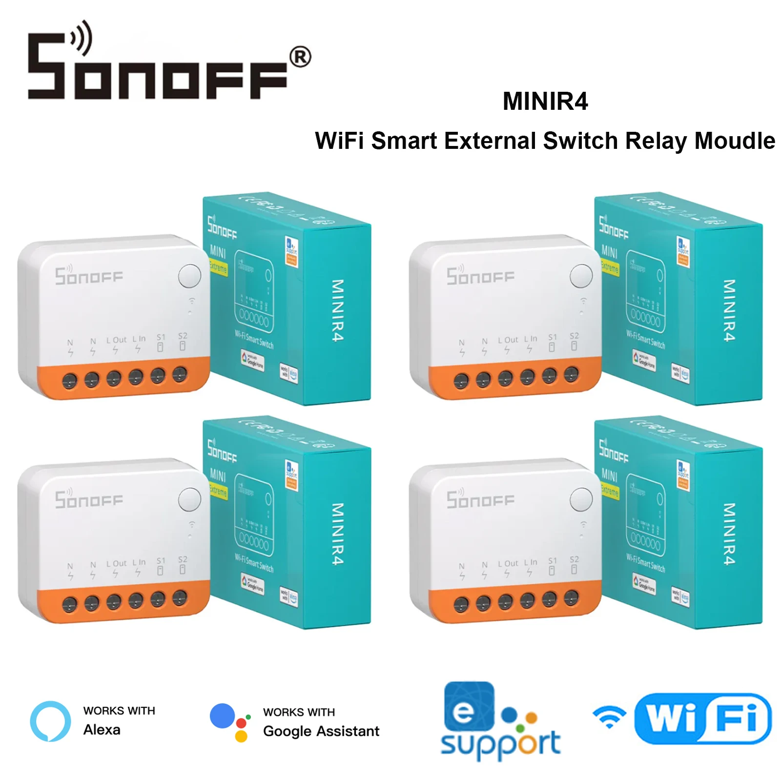 SONOFF MINIR4 WiFi Smart Switch External Switch Detach Relay Moudle eWeLink APP Control Works With Alexa Google Home Alice