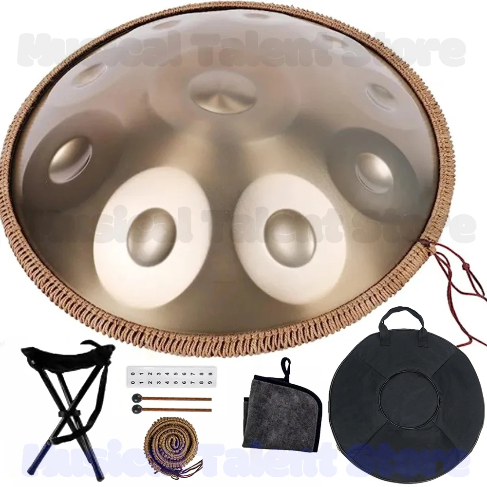 432Hz/440Hz Gold Handpan Drum with Steel Tongue for Yoga,Meditation Instrument,Beginner,Tambor Gift, 22 inch,9, 10,12,14,17notes