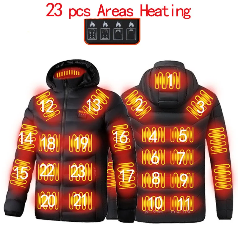 USB Heating Jackets Men Winter Warm Heated Parkas 23 Zones Electric Heated Jackets Waterproof Warm Jacket Coat Plus Size 6XL