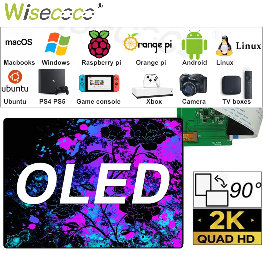 OLED Display 8 Inch 2K 2480×1860 IPS Amoled Screen Laptops Raspberry Pi Project OLED Screen Default Landscape Driver Board