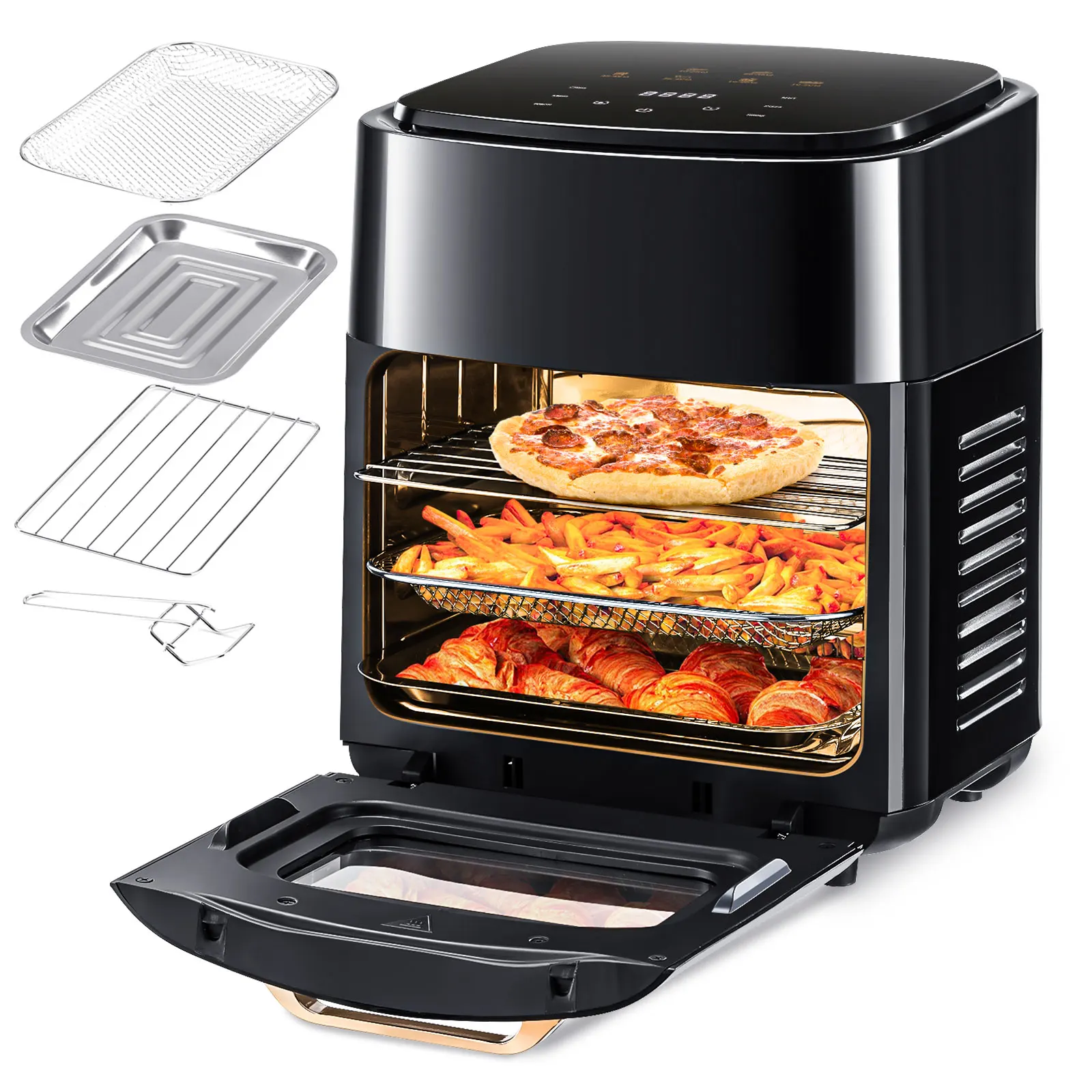 15L Large Electric Air Fryer Oven, 220V Oil-Free, with 6 Cooking Modes, 1800W Smart Convection Oven for Home, LED Touch Screen