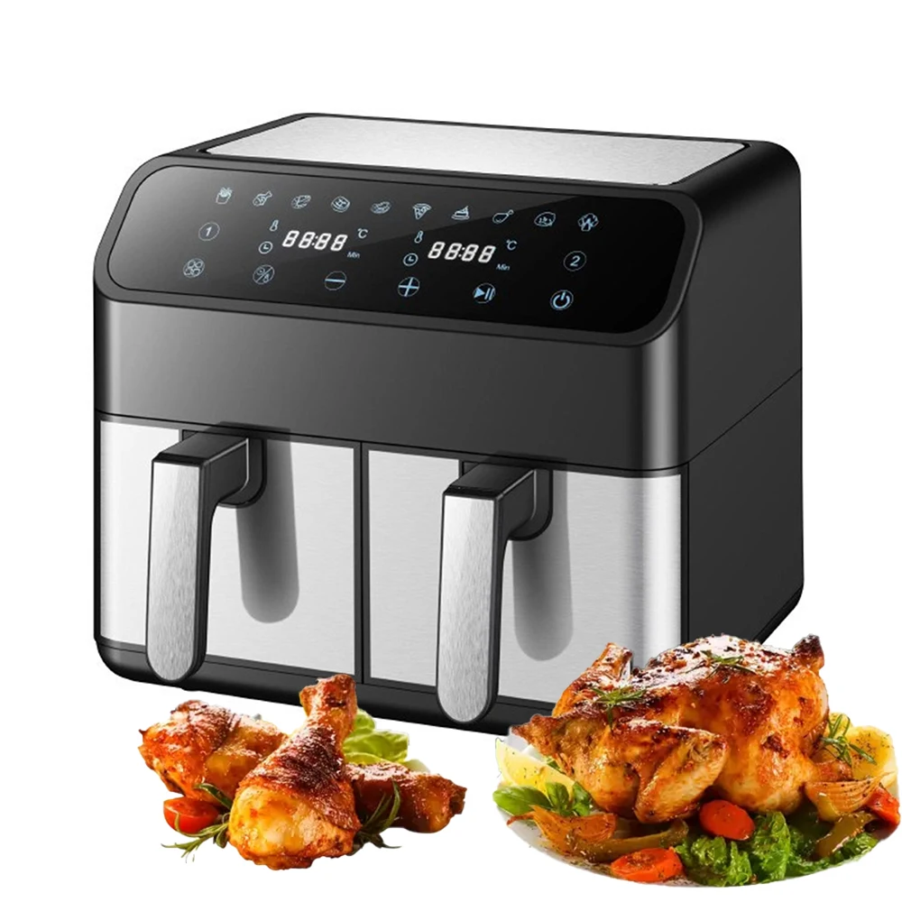 2000W Air Fryer Dual Zone Heating （4L+4L）Large Capacity Electric Hot fryer Oven Oilless Cooker with LED Touch Screen Dual Basket