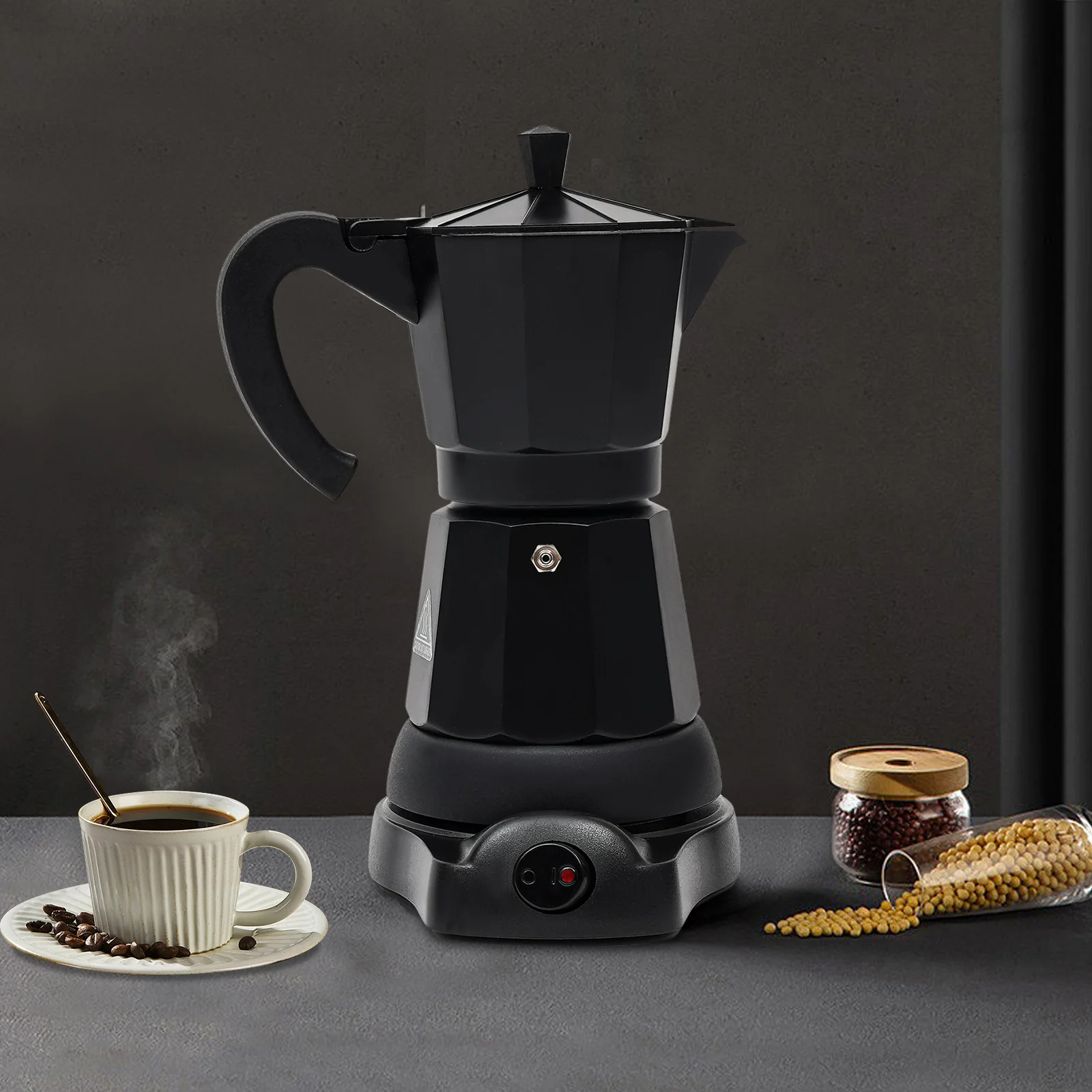 300 ml Black Electric Moka Pot with Base, 480 W Electric Coffee Maker Pot, Mocha Pot with Base for Home Use, Coffee Shops