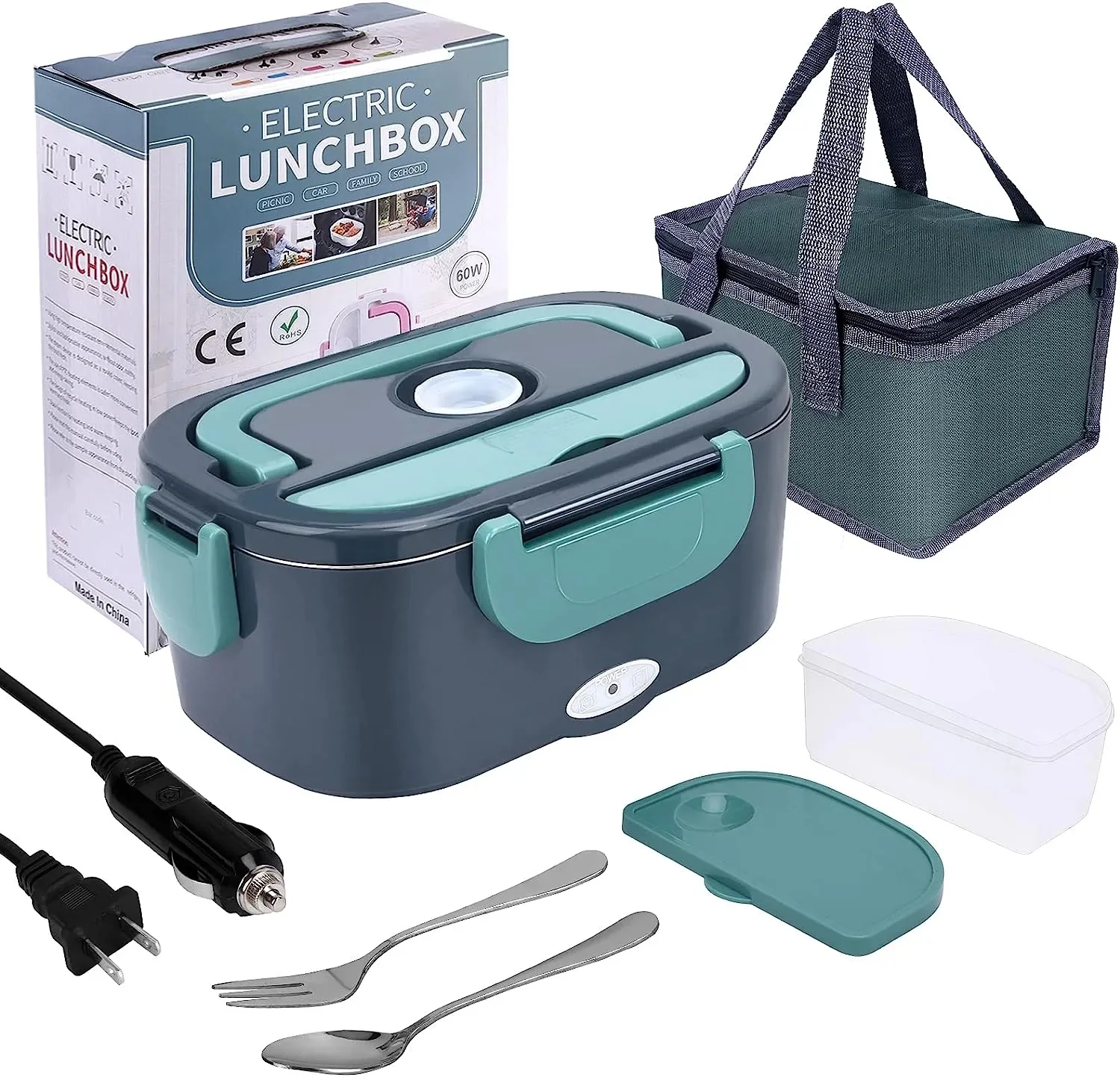 1.5 L 60W Electric Lunch Box Food Warmer Portable Food Heater for Car Or Home – Leak Proof, Lunch Heating Microwave for Truckers