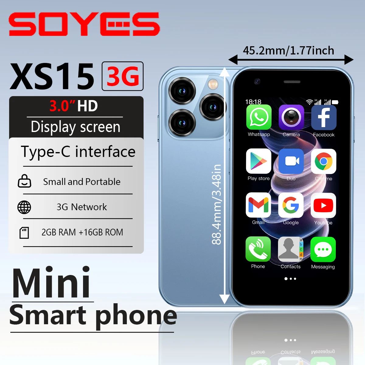 SOYES XS15 Blue 3G Mini Smartphone 3.0