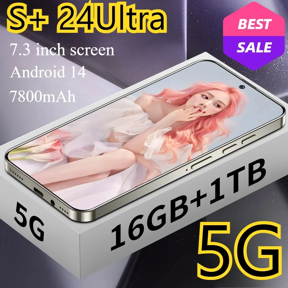 2025 Cellphones S+ 24 Ultra Original 4G 5G Smartphone 7.3HD Dual SIM Cell Phone 7800mAh Android 14 Global Version Mobile Phones