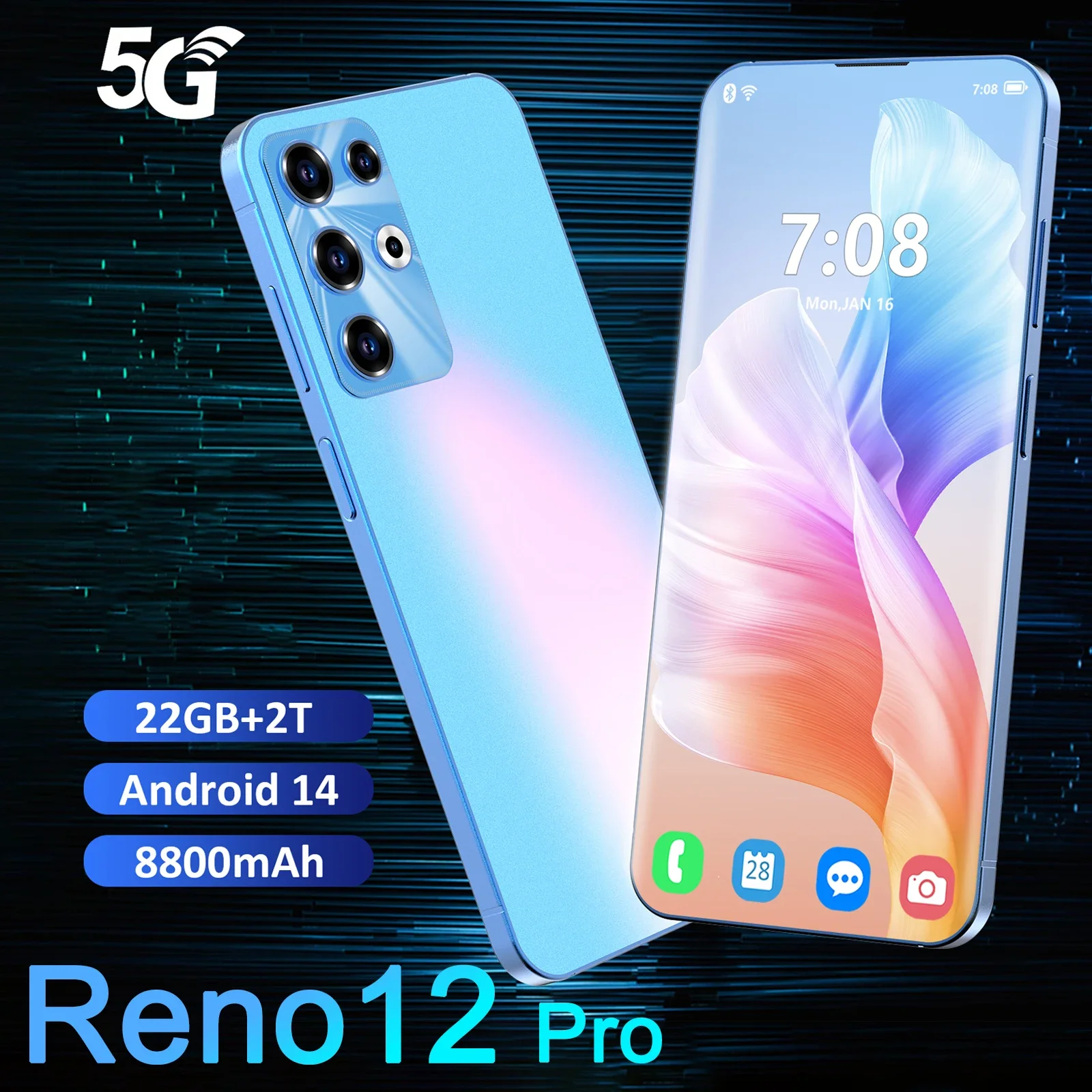 2025 Reno 12 Pro 5G  – 22GB RAM+2TB ROM | Snapdragon 8 Gen2 Flagship | 108MP Pro Camera | Dual SIM Global Version