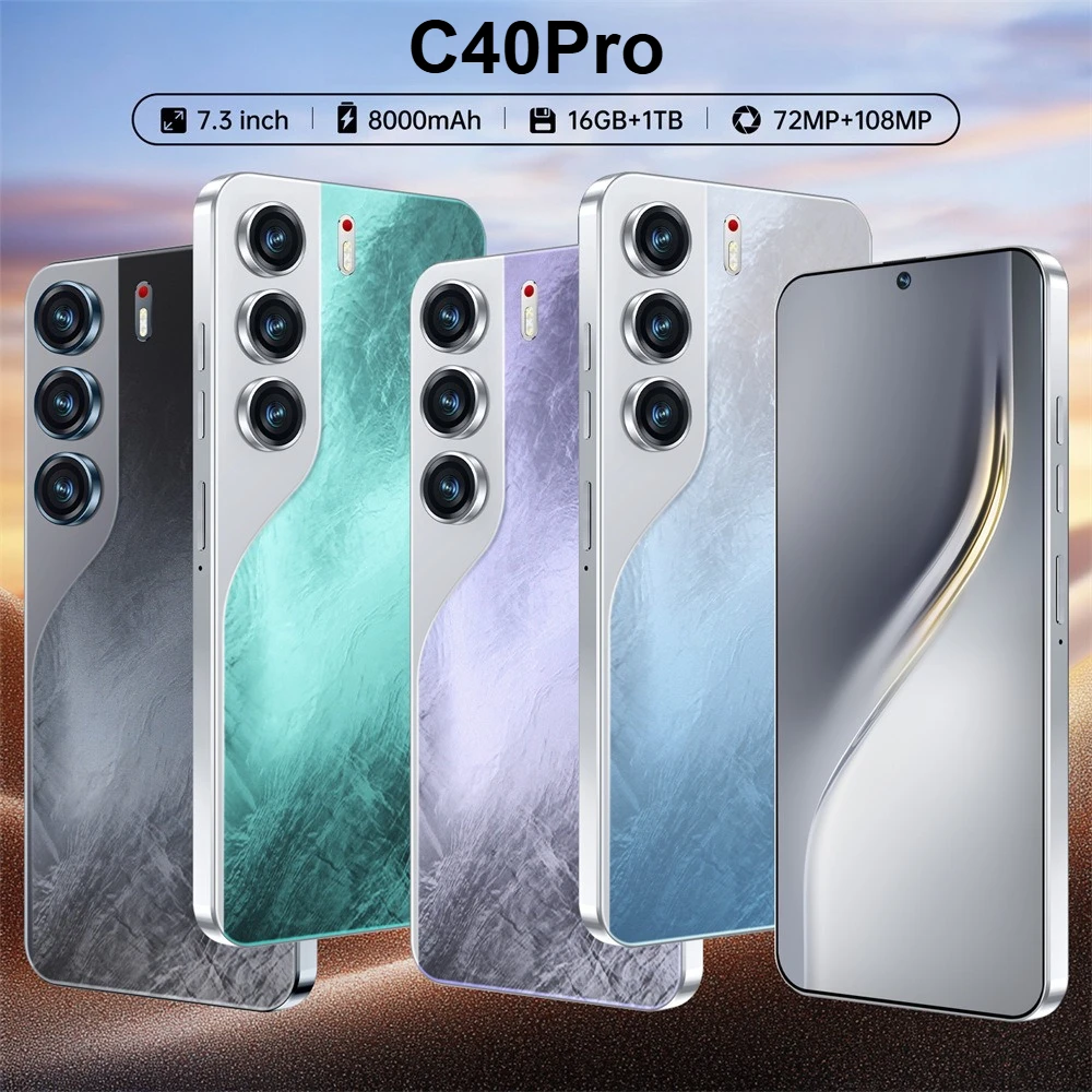 Original C40Pro Android 14 Smartphone 7.3inch 8000mAh 108MP Global Version Mobile Phones 5G Dual Sim Card Cell Phone Cellphones