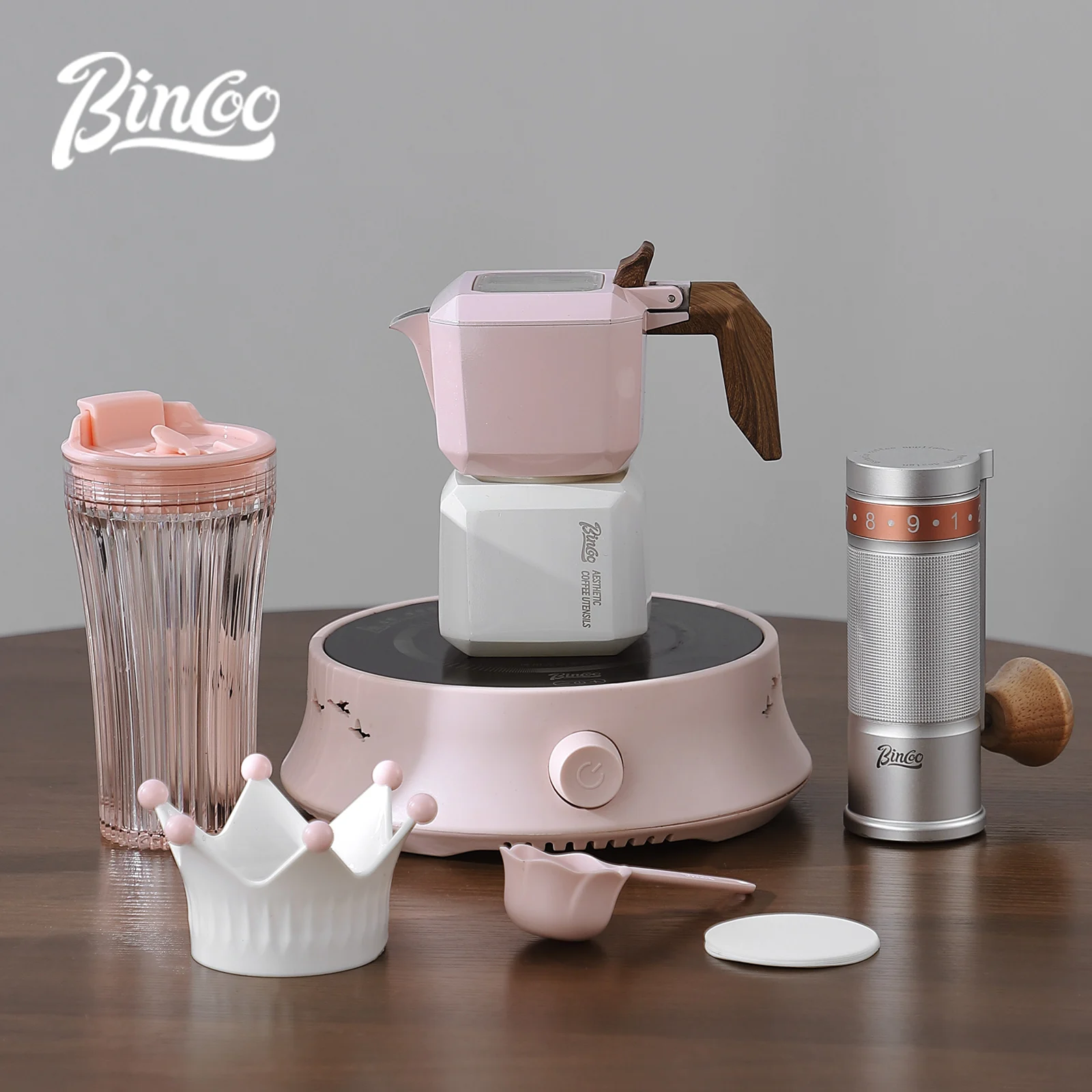 BINCOO Double Valve Moka Pot Square Coffee Pot Espresso Pot Coffee Extraction Maker Set for Home and Outdoor Electric Stove 220v