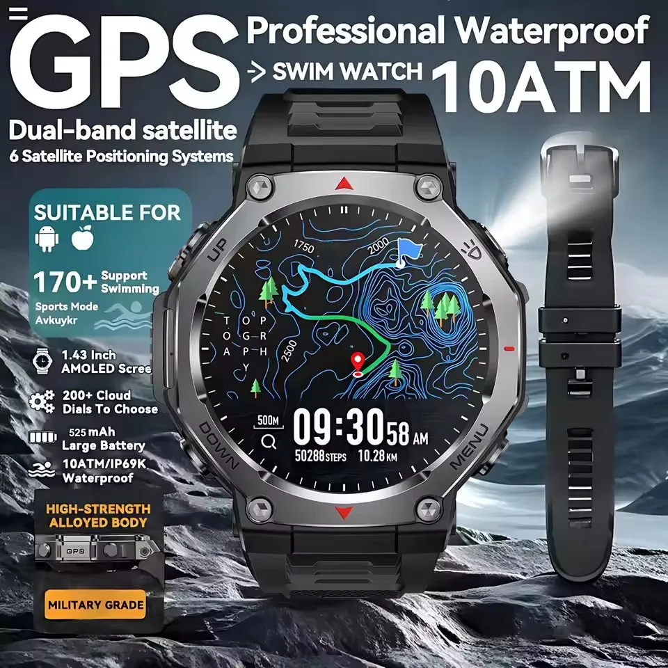 New T-Rex 3 Ultra GPS Smart Watch Flashlight 5ATM Waterproof Compass Military Sport Smartwatch Men NFC Women BT Calls For Xiaomi