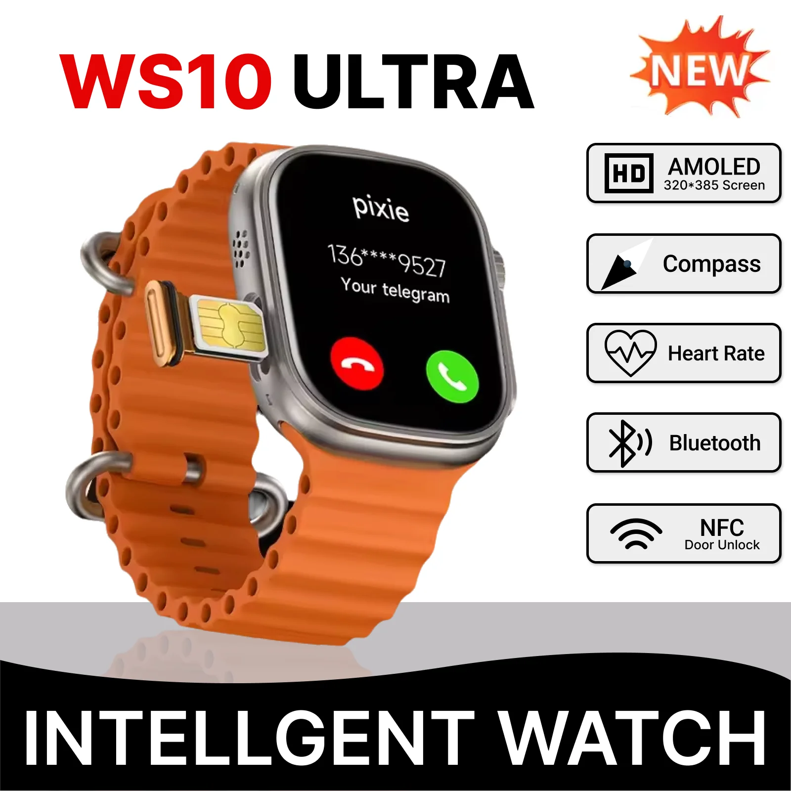 Android Smartwatch WS10 Ultra 4G Network SIM Card 2.2 Inch Amoled  GPS WIFI Global Call Smart Watch Men Ultra 5G