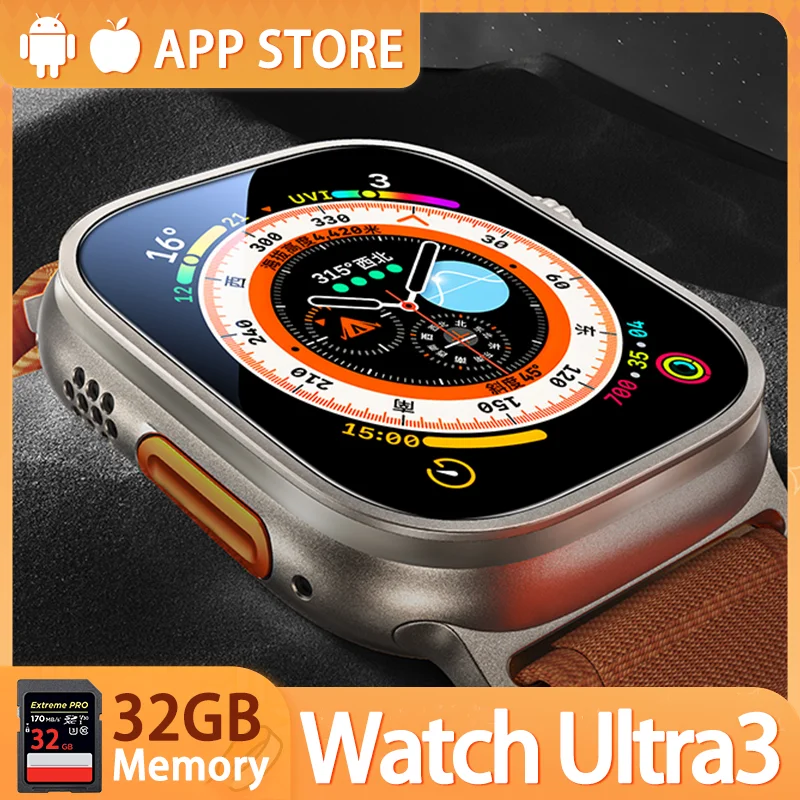 2025New For IOS DT Ultra3 32GB Memory Smart Watch Women AMOLED HD Watch GPS APP Store Video Bluetooth Call Men Sports Smartwatch
