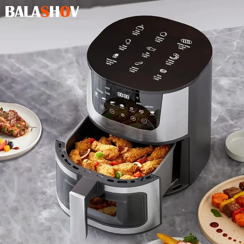 1400W Electric Air Fryer Smart Multi-function Hot Convection Oven Deep Fryer Without Oil LED Touch Control 5L Visible Window