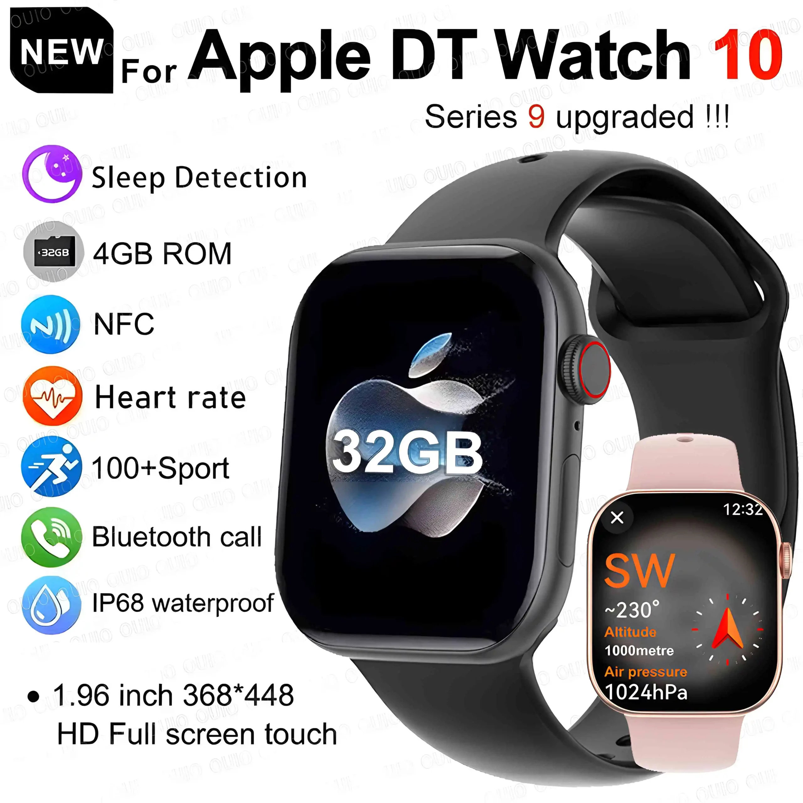 New For Apple DT Watch 10 GPS Smart Watch Men Women 3D Menu 16GB Large Memory TWS Headphones Video Playback NFC Smart Watch 2025