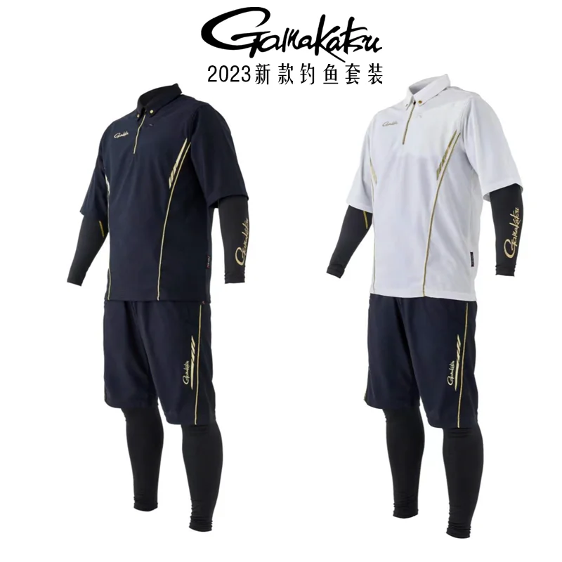 2023 New Gamakatsu Fishing Suit Men Summer Thin Ice Silk Sun Protection Quick Dry Short-sleeved Fishing Tops Shorts 4 Piece Suit