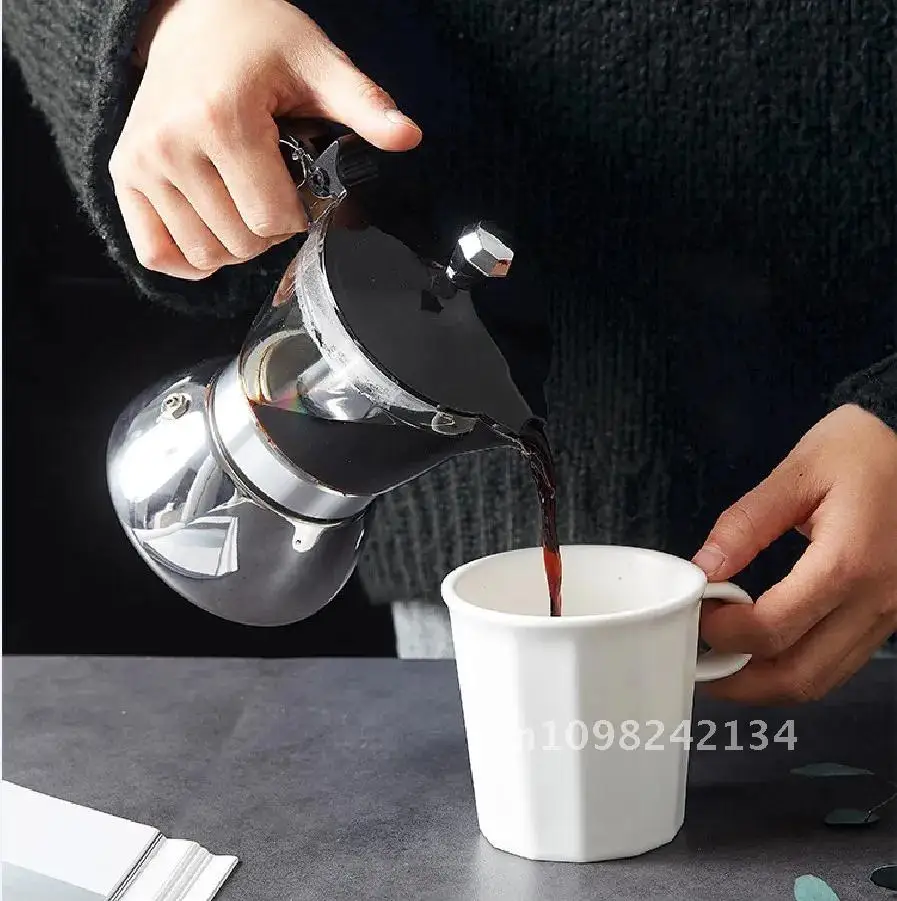 Maker Induction Stovetop Espresso Moka Transparent-top & Stainless Electric Stoves Induction Steel Pot Moka for &