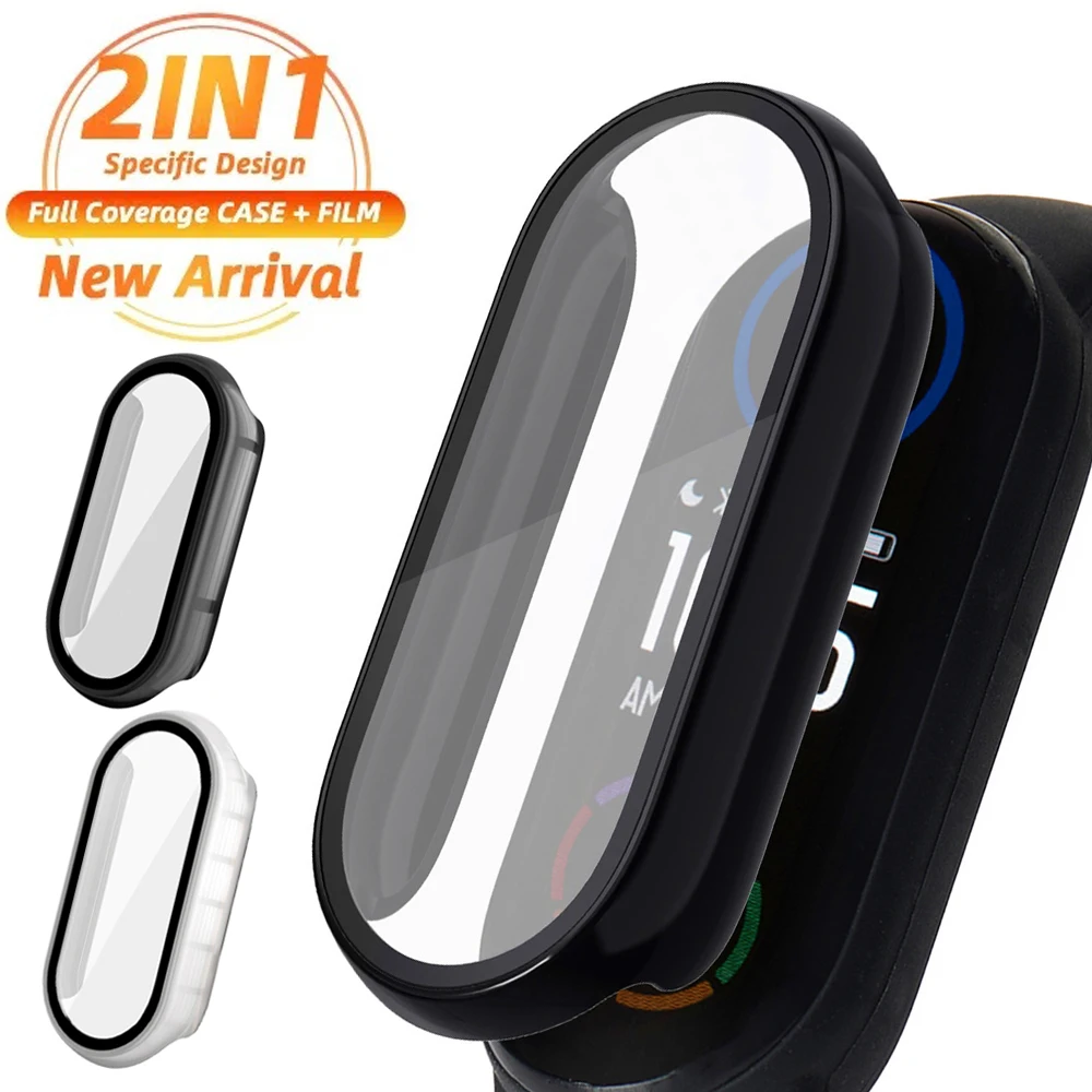 For Mi Band 9 Watch Protective Case with Tempered Glass Screen Protectors for Xiaomi Band 9 Waterproof Smartwatch Frame Cover