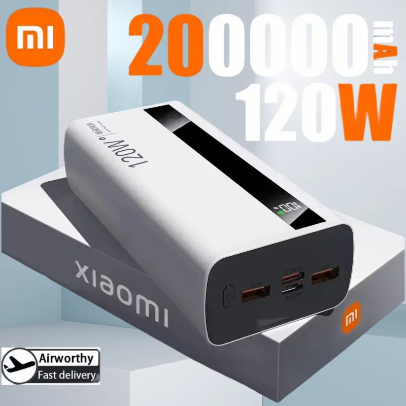 XIAOMI 200000mAh High Capacity 120W PowerBank Super Fast Charging Portable External Battery Powerbank For Iphone Samsung Huawei