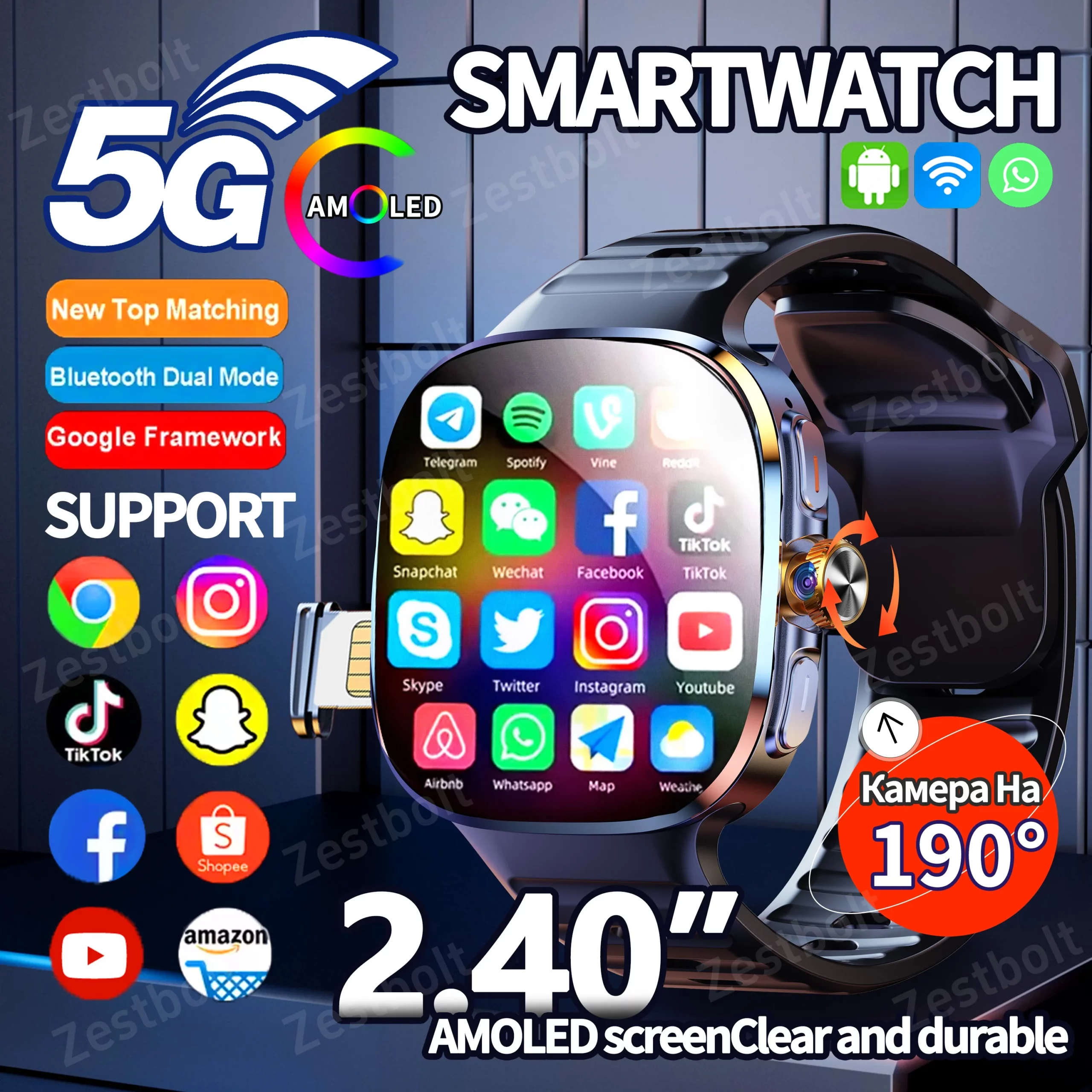 M99 4G 5G Full Netcom Smartwatch 2.4 inch Amoled Screen insert Sim Card GPS WIFI 190° Rotating Camera Game Android Smart Watch