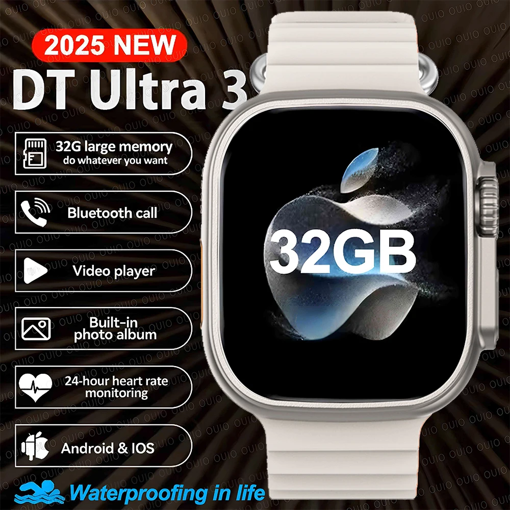 2025 New DT Ultra 3 Pro Google GPS 32G Memory Smart Watch Music Video NFC Bluetooth Call Waterproof Smart Watch For Android iOS