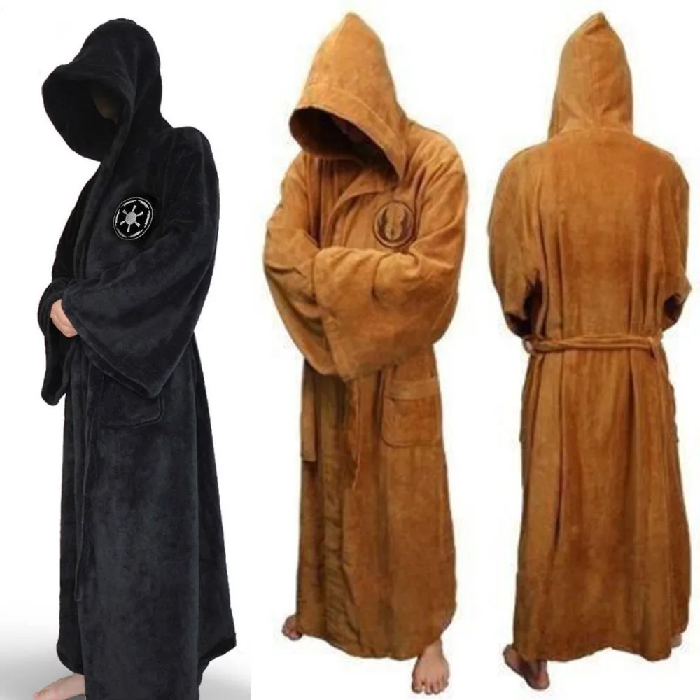 Male Flannel Robe Male With Hooded Thick Star Dressing Gown Jedi Empire Men’s Bathrobe Winter Long Robe Mens Bath Robes Homewear