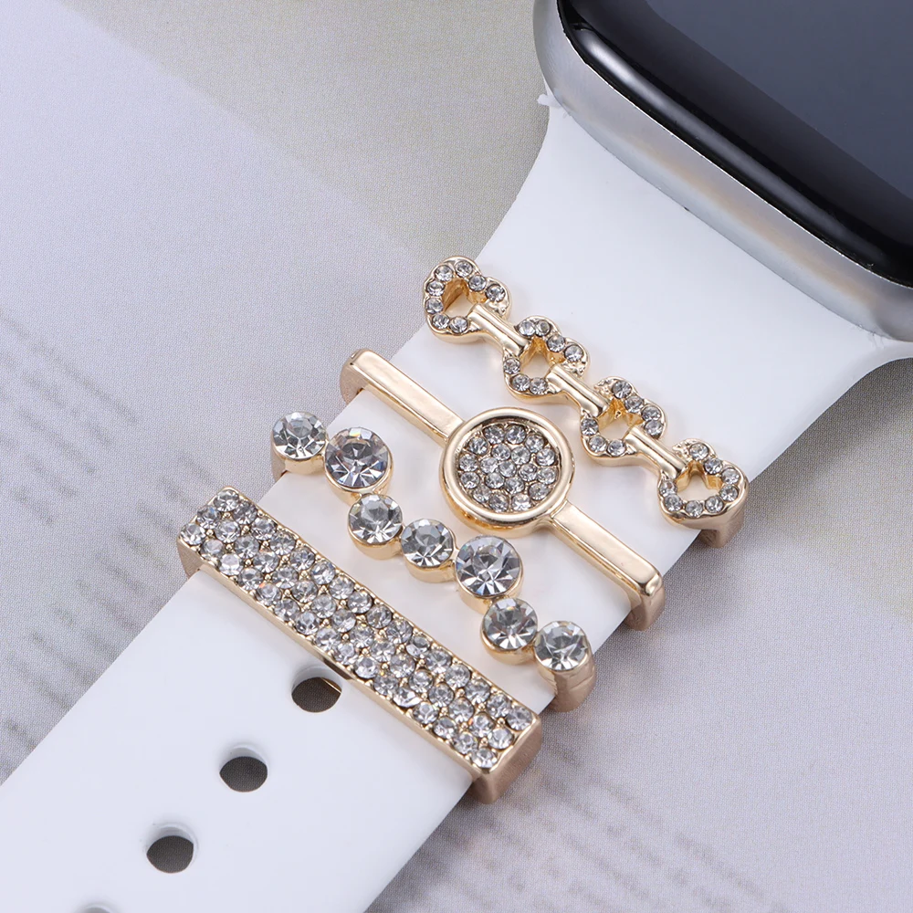 For Apple Watch Band Metal Charms Decorative Ring Diamond Ornament Smart Watch Silicone Strap Accessories For iwatch Bracelet