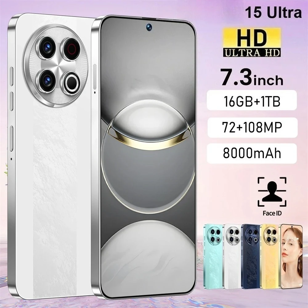 2025 15 Ultra Original Cellphones 7.3HD 5G Dual Sim Mobile Phones 7800mAh Smartphone Android 14 Global Version Cell Phone