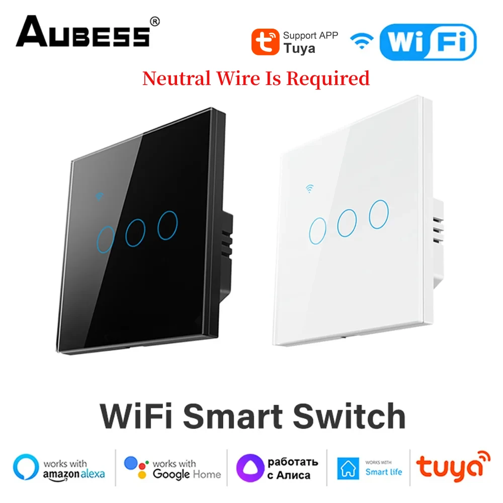 TUYA Smart Switch WiFi Light Switch Need Neutral Line EU 1/2/3/4gang Wall Panels Smart Home Support Smart Life Alexa Google Home