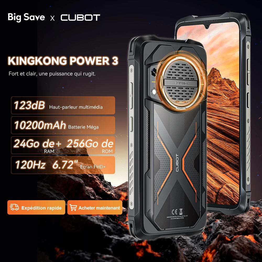 Cubot KingKong Power 3, Rugged Smartphone Android, 123dB Speaker, Helio G99,120Hz 6.72
