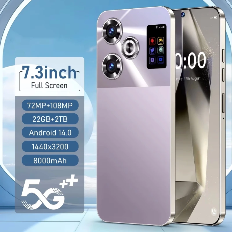 2025 Smartphone M6 RRO Global Android 14 Smartphone 7.3 Screen resolution 1440*3200 8000mAh battery 108MP Camera Face ID NFC