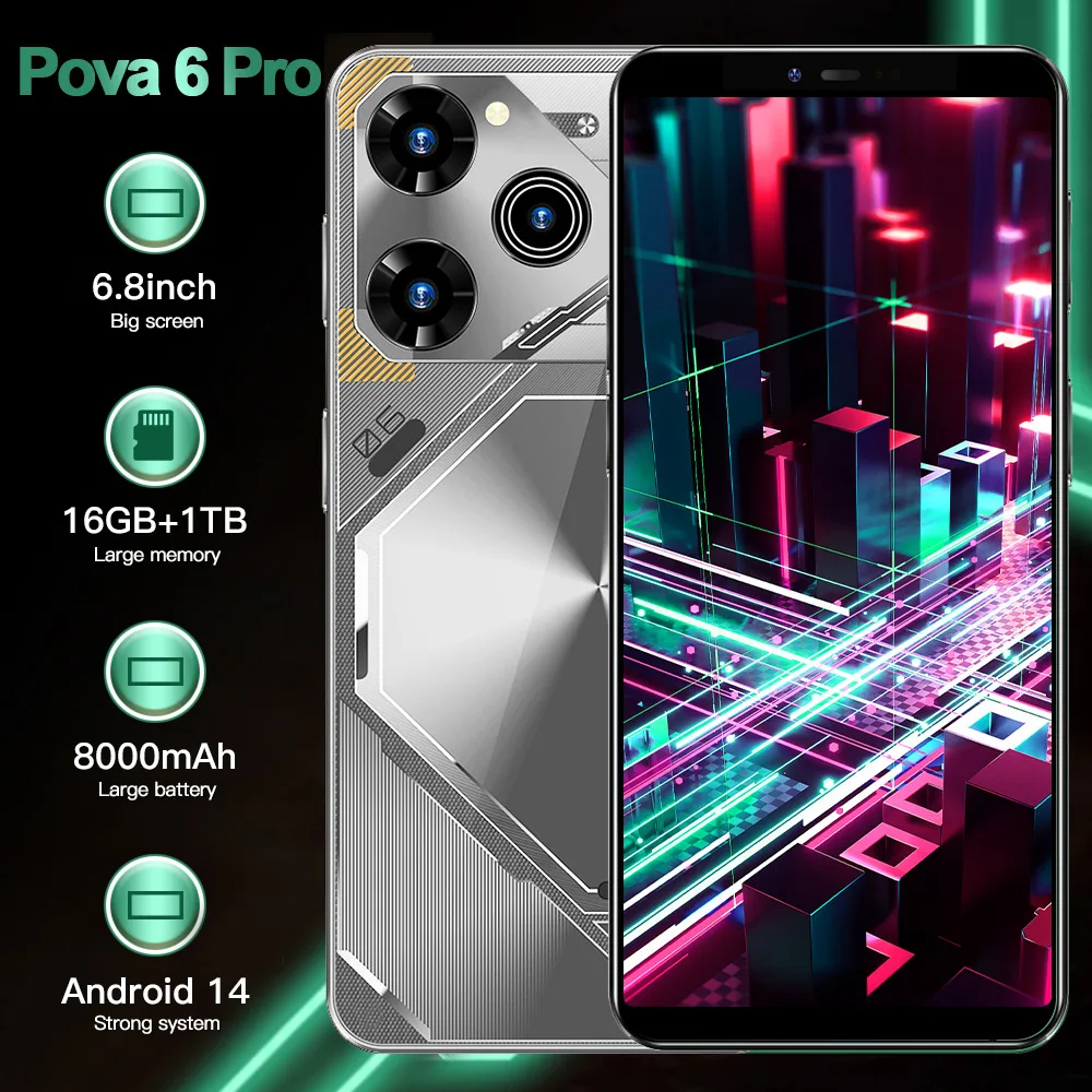 2025 NEW Cellphones Pova 6 Pro Original Smartphone 8000mAh 5G Global Version 108MP 7.3HD 4G 5G Dual SIM Card Smart Mobile Phone