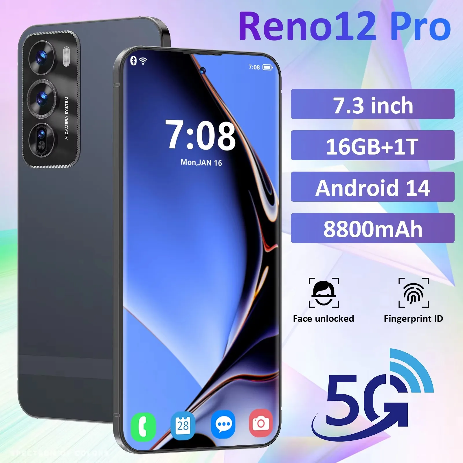 2025 Newest Reno 12 Pro 5G Smartphone 22GB+2TB Cheap | Snapdragon 8 Gen2 Gaming Phone 108MP Camera Dual SIM Global Version