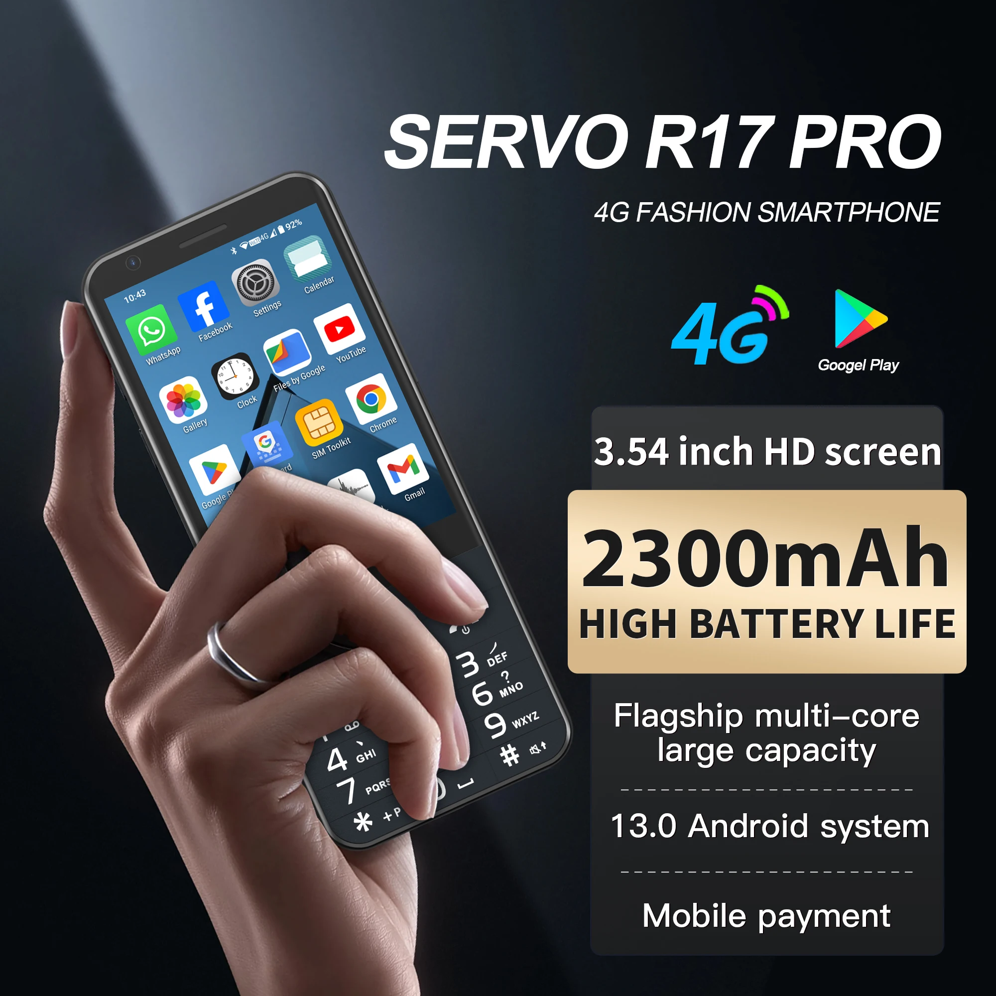 2025 NEW SERVO R17 PRO Thin Button Android Smartphone 4G LTE 2SIM Standby 4GB+64GB Play Store WiFi 3.54