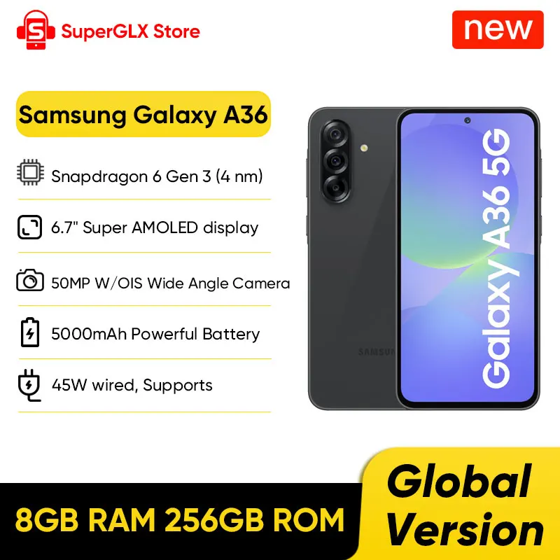 2025 New Samsung Galaxy A36 5G Smartphone Snapdragon 6 Gen 3 6.7” 120Hz Super AMOLED Display 50MP OIS Camera 5000mAh Battery
