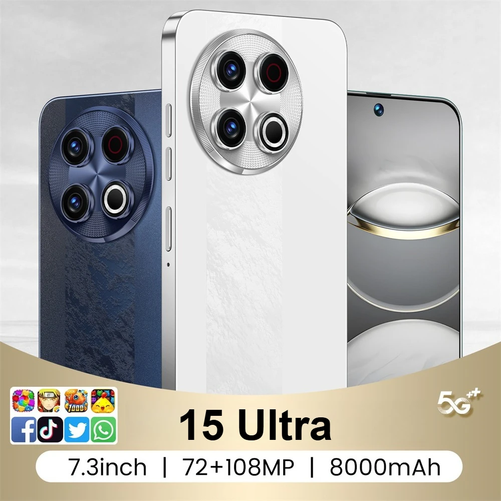 2025 New 15 Ultra Original Cellphones 4G 5G Dual Sim Mobile Phones Android Global Version 7.3inch Cell Phone 7800mAh Smartphone