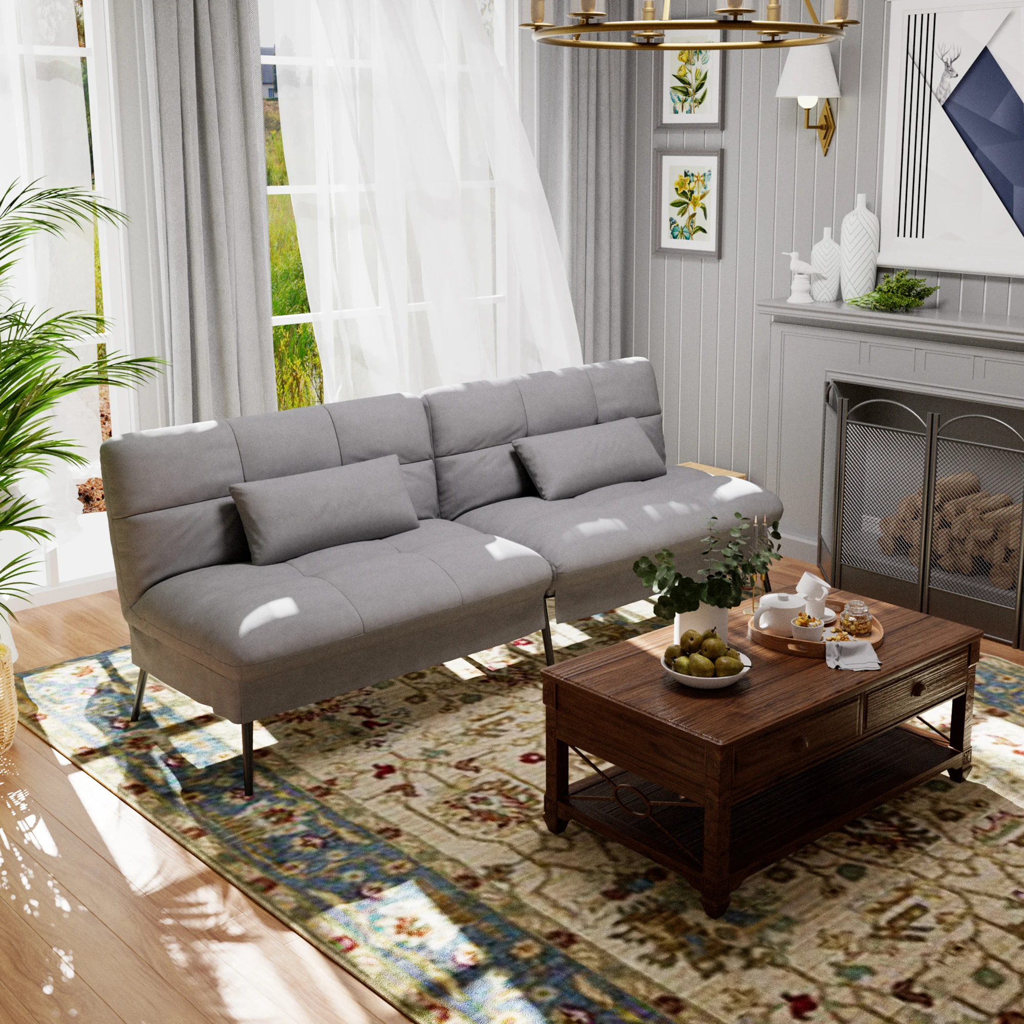 COMHOMA Fabric Sofa Bed 3 Seater Upgraded Frame 5-Gear Back Angle Adjustable Futon Sofa for Living Room