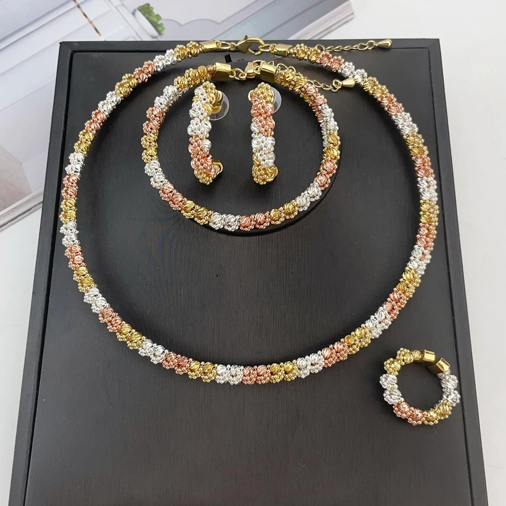 EMMA Fashion Dubai Gold Plated Beads Necklaces Earrings Rings Fine Jewelry Sets For Women Wedding Party Jewelry Gifts FHK21402