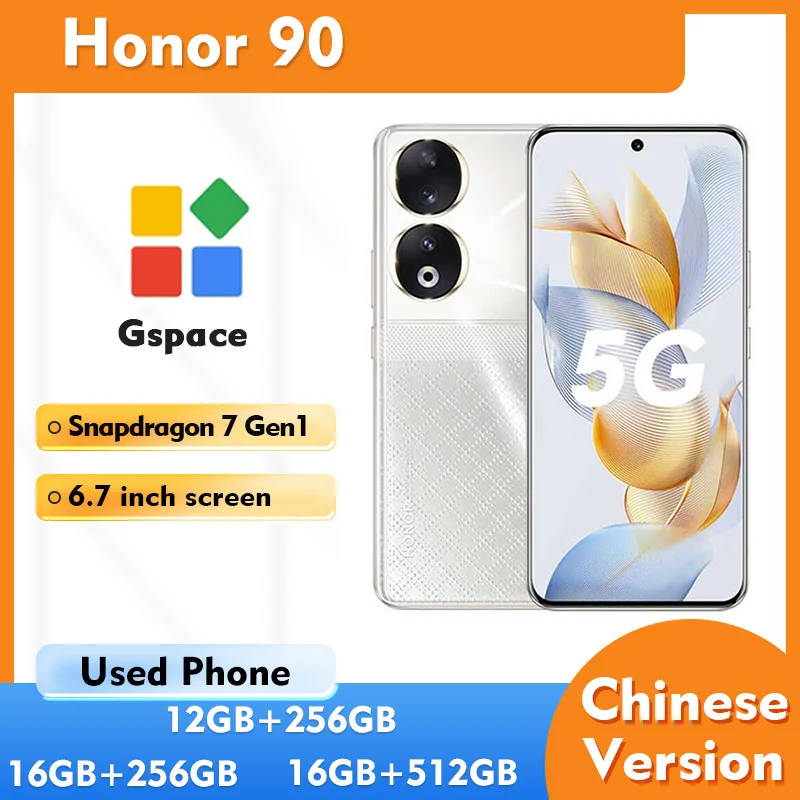 HONOR 90 5G 200MP main camera 6.7inch 2664x1200px Snapdragon7 Gen1 Battery 5000mAh charging 66W Used Phone