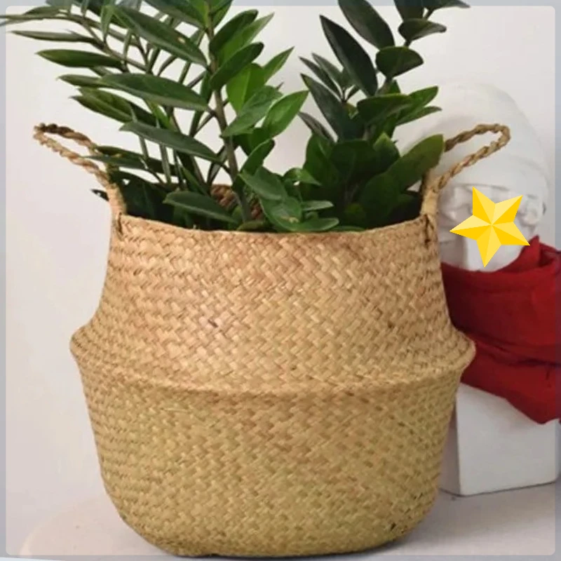 Storage Baskets Straw Wicker Rattan Hanging Flowerpot Seagrass Folding Laundry Clthoes Baskets Garden Plant Basket Home Decor