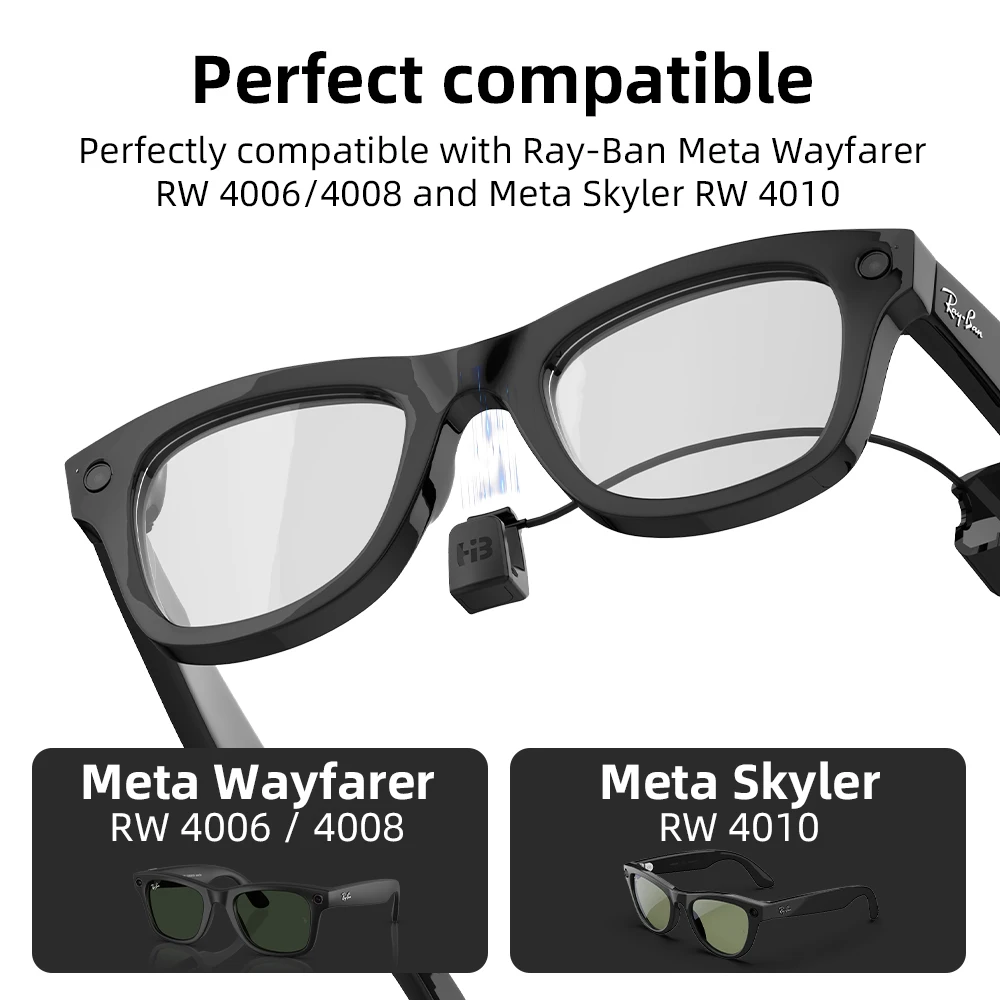HIBLOKS Ray-Ban Meta Wayfarer Glasses Fast Charging Cable Charger For RW4006 RW4008 Magnetic Lightweight Portable Safe Type C