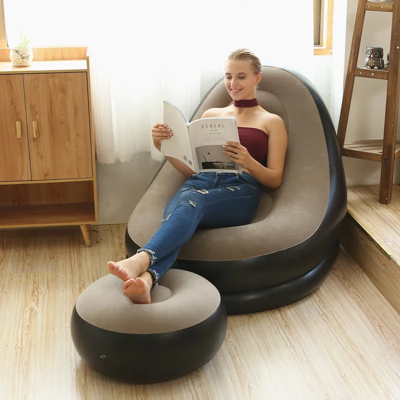 Inflatable Lazy Sofa Chair PVC Flocking Foldable Sofa With Slip-on Lunch Lounge Chair Set Suitable Lazy People Camping Outdoor