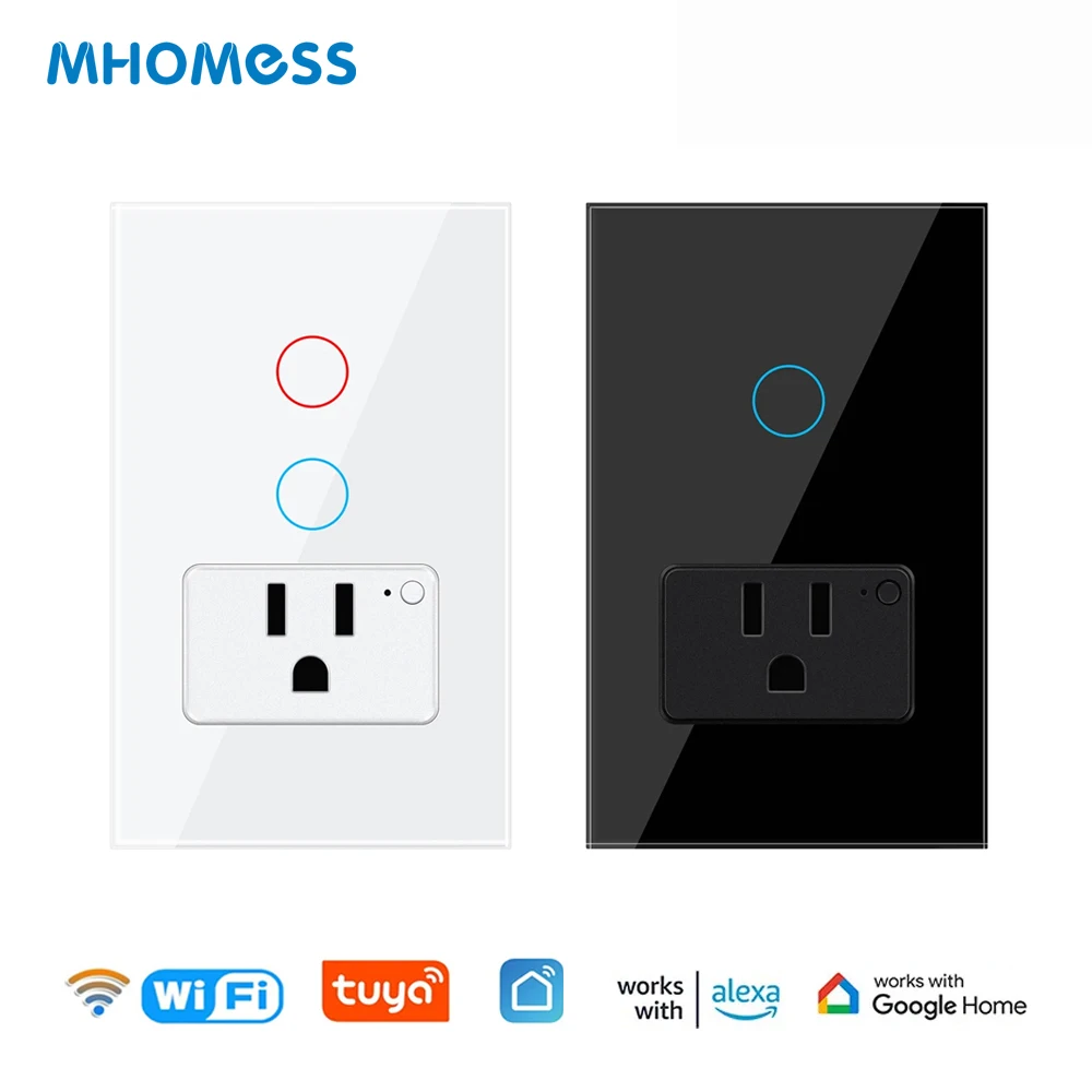 Tuya WiFi Smart Light Switch Mexico US Wall Socket With American US Plug Outlet Glass Panel Smart life Support Alexa Google Home
