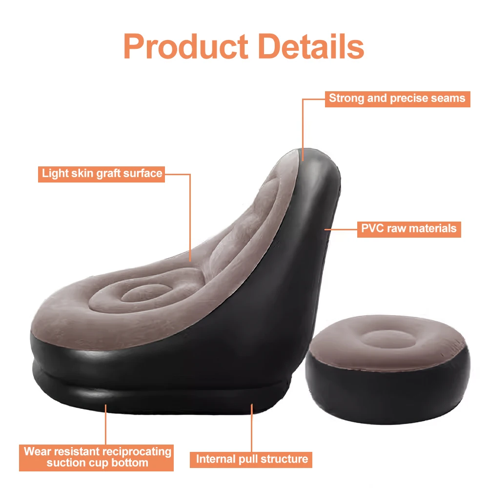 Inflatable Leisure Sofa Lazy Sofa Set With Foot Pedal Outdoor Foldable Recliner Bed Fluffy Seat Bedroom Chair - Image 5