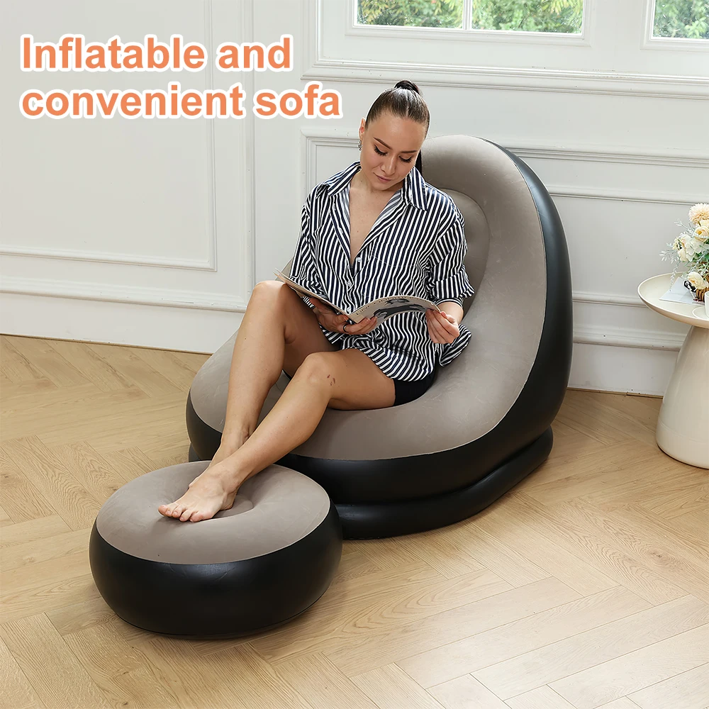 Inflatable Leisure Sofa Lazy Sofa Set With Foot Pedal Outdoor Foldable Recliner Bed Fluffy Seat Bedroom Chair - Image 3