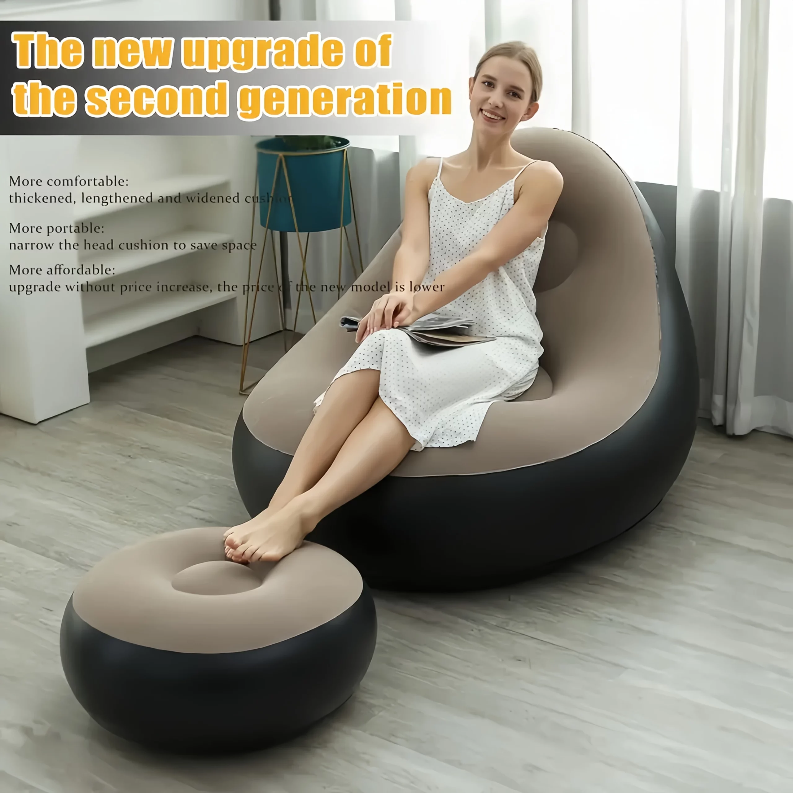 Simple Inflatable Leisure Bean Bag Sofa Lazy Sofa Set Outdoor Foldable Travel Fluffy Seat Tatami Footstool Bedroom Chair